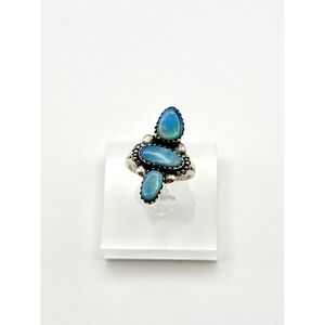 Australian Opal‎ 3 Stone Sterling Silver Handmade Ring Size 8